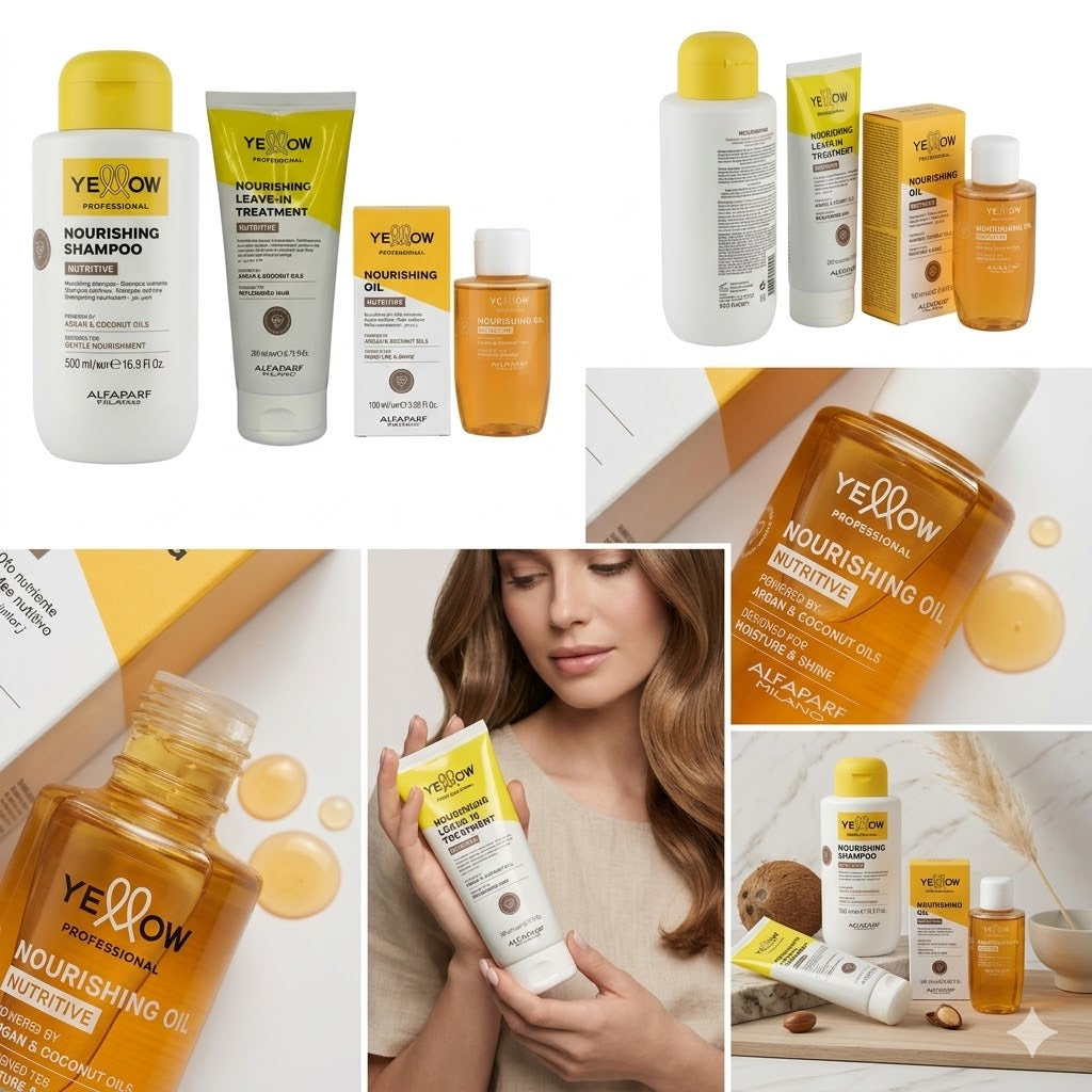 Kit Yellow Nutritive Esencial – Shampoo 500ml + Leave-in 200ml + Aceite 120ml