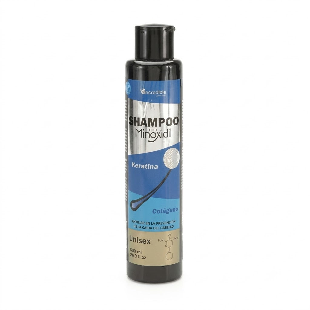 Shampoo con Minoxidil Incredible Keratina y Colágeno Anticaída Unisex 500 ml