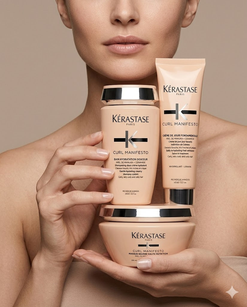 KÉRASTASE CURL MANIFESTO BAIN HYDRATATION DOUCEUR 250 ML + MASQUE BEURRE HAUTE NUTRITION 200 ML + CRÈME DE JOUR FONDAMENTALE 150 ML