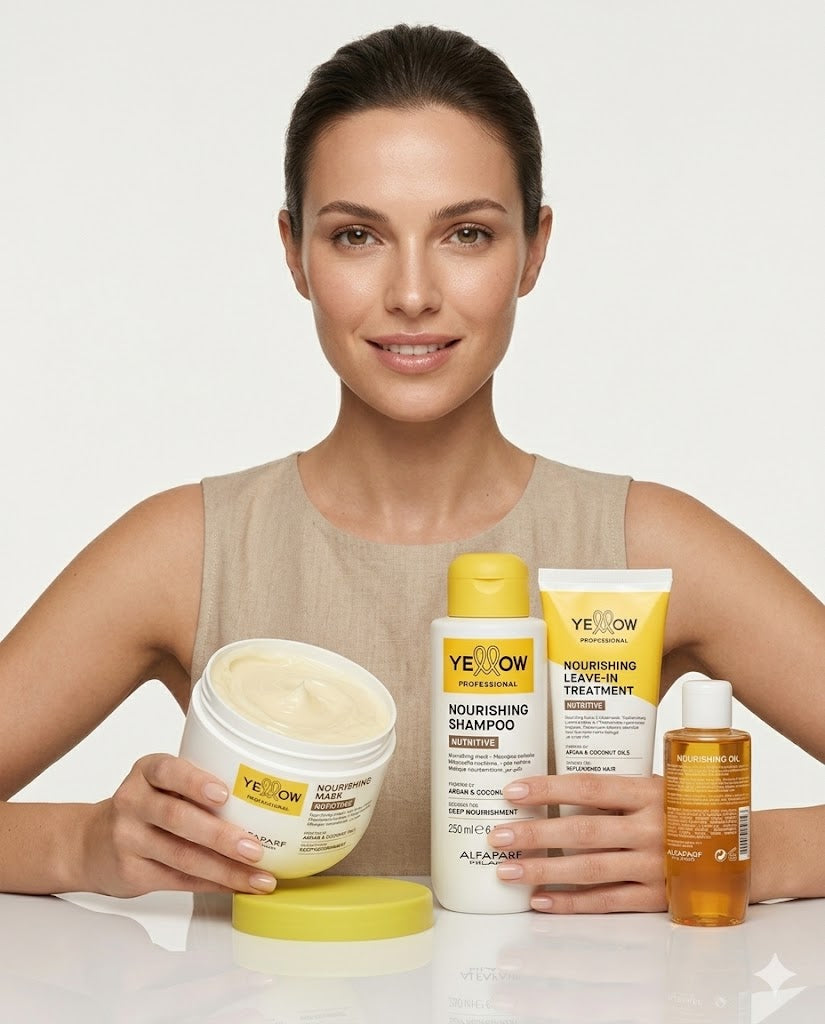 Kit Yellow Nutritive Ritual – Shampoo 500ml + Mascarilla 500ml + Leave-in 200ml + Aceite 120ml