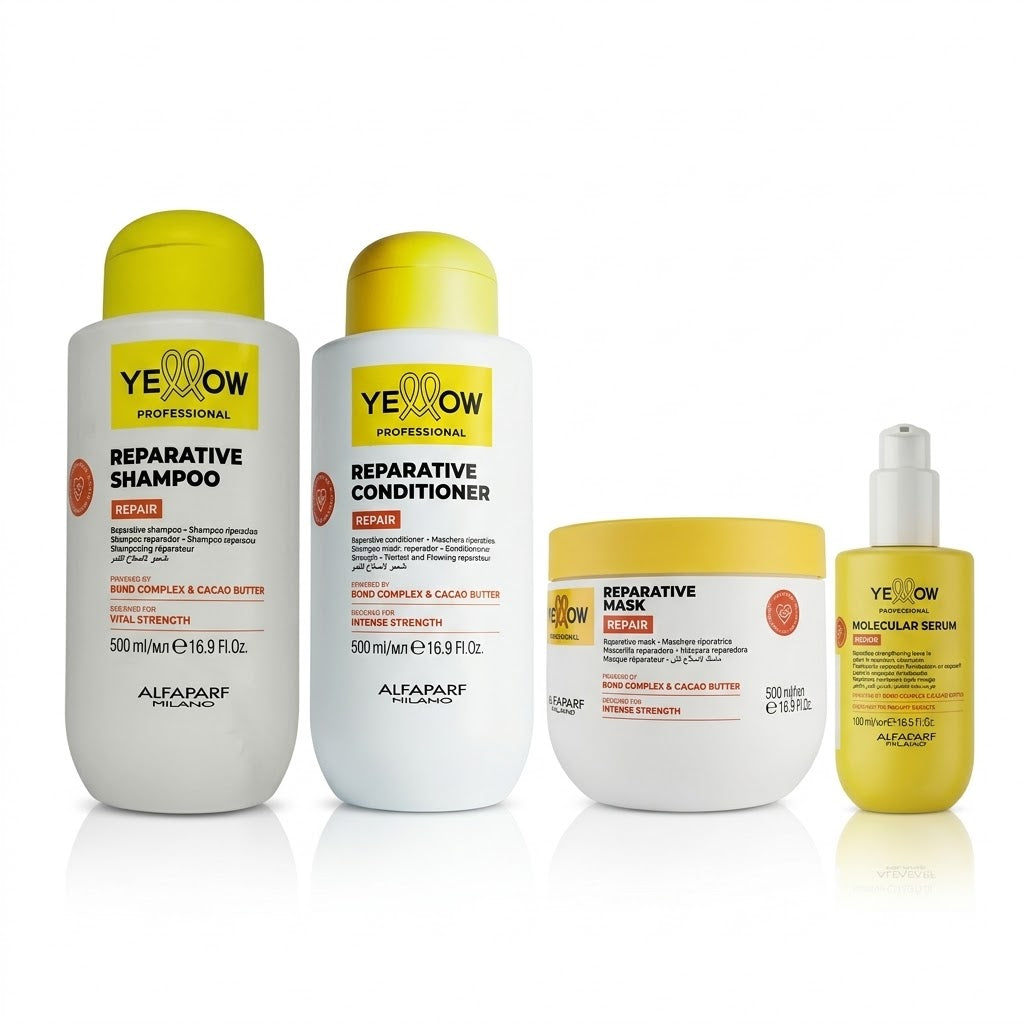 Kit Yellow Repair Ritual – Shampoo 500ml + Acondicionador 500ml + Mascarilla 500ml + Sérum 150ml