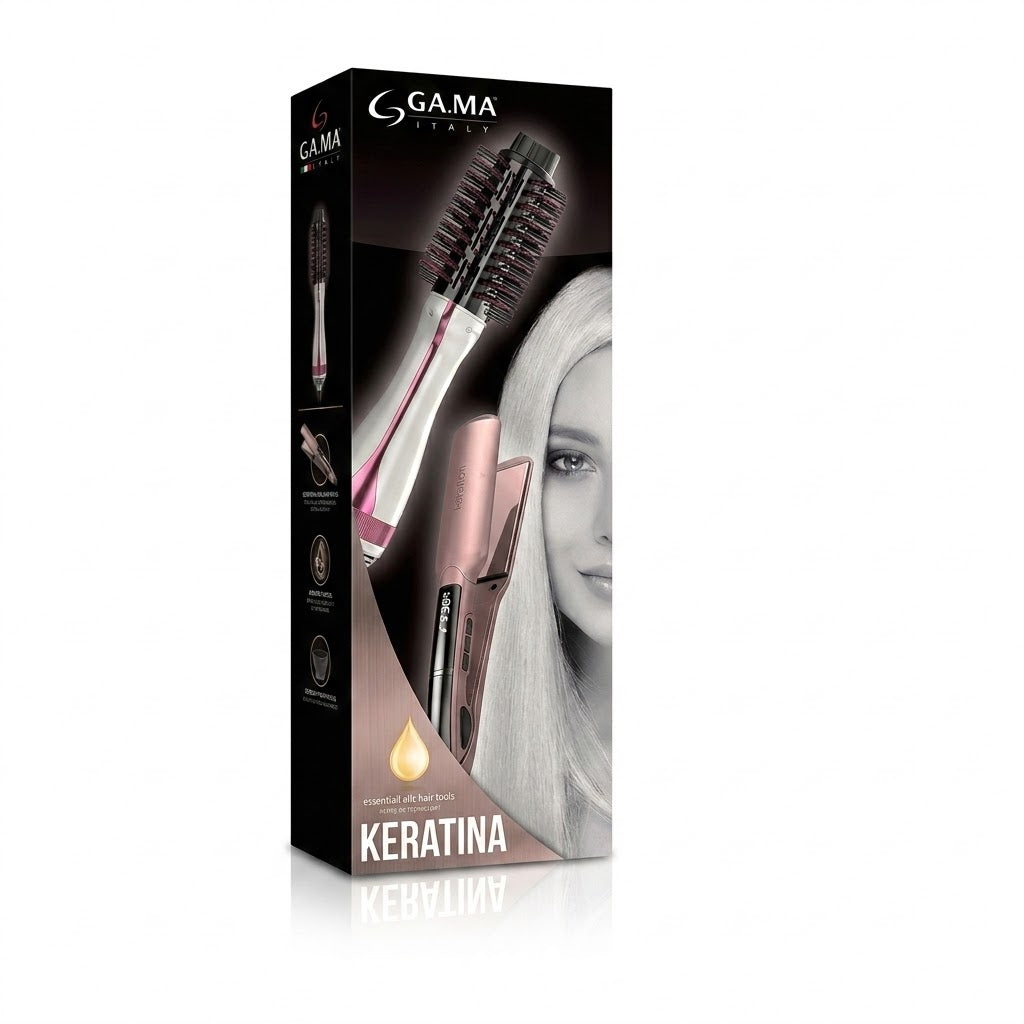 GAMA Italy Keratina Set Profesional – Plancha + Cepillo Secador Voluminizador