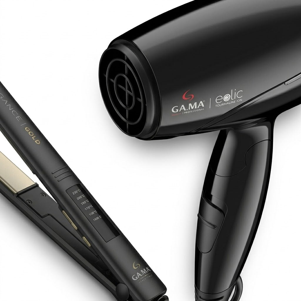 GAMA Italy Elegance Gold + Secadora Eolic Mini – Kit Profesional de Alisado y Secado