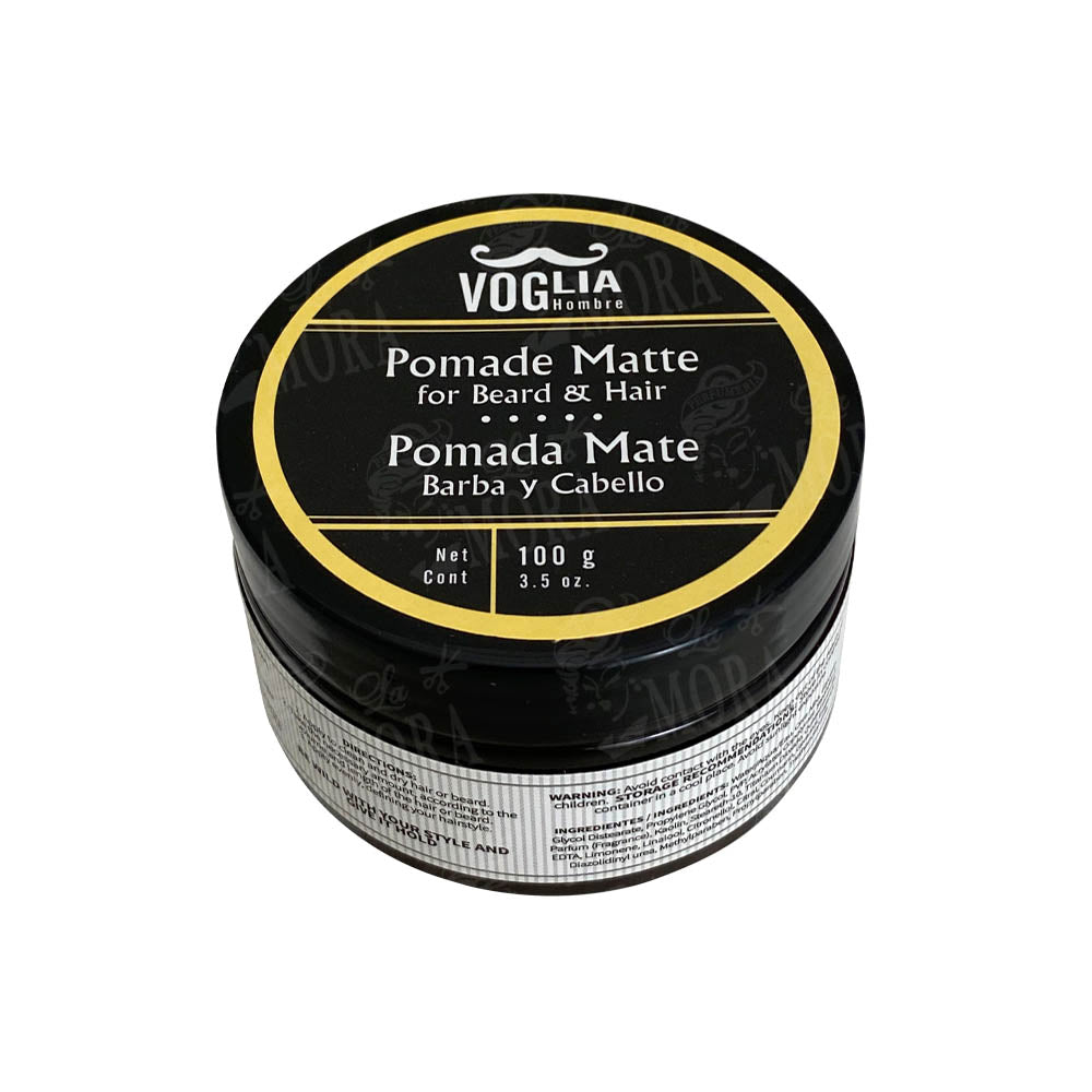 Pomada mate Voglia para barba y cabello 60g con fijación fuerte y acabado natural sin brillo para barbería profesional