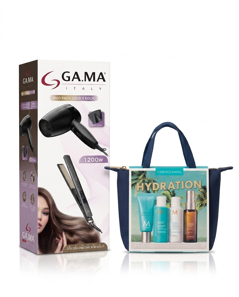 GA.MA DUO PACK GOLD + KIT MOROCCANOIL HYDRATION A SÚPER PRECIO Herramientas de styling y cuidado profesional en un combo que vale muchísimo la pena.