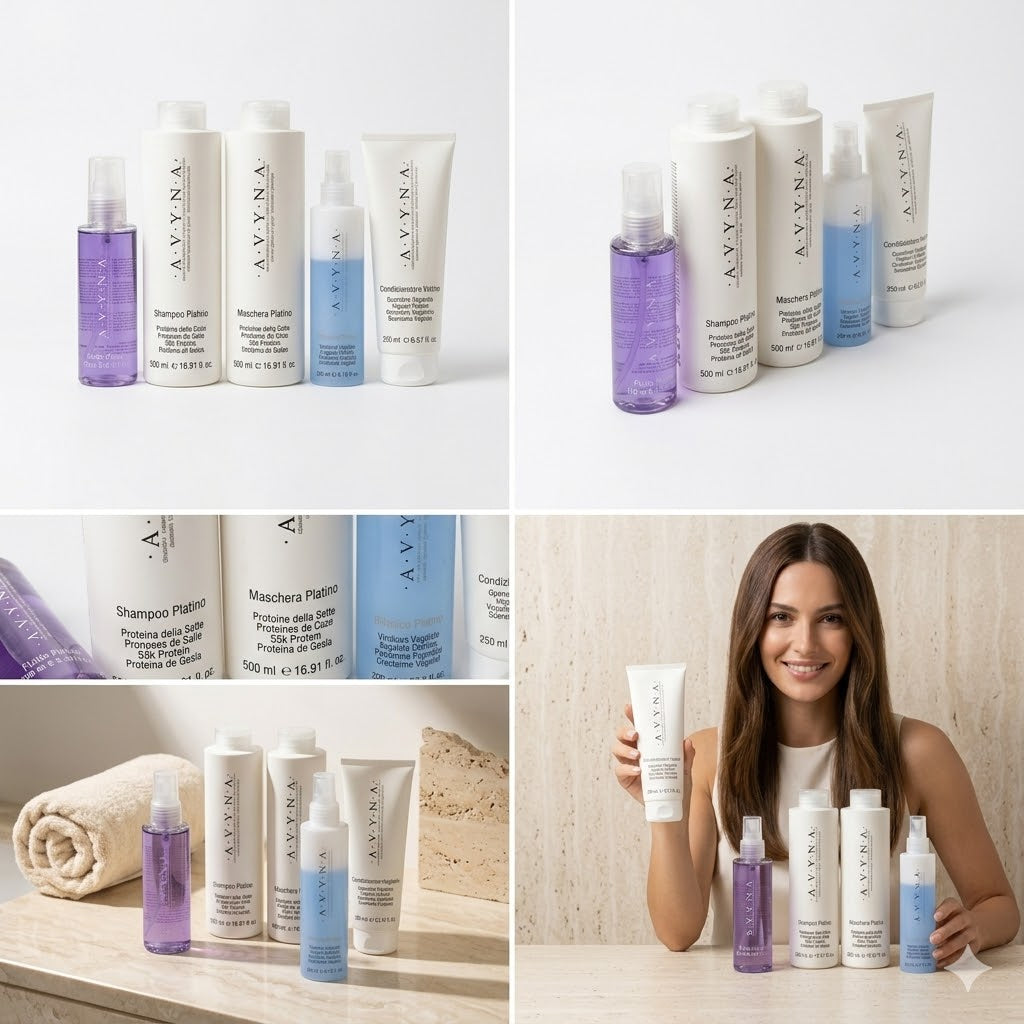 AVYNA PLATINO SHAMPOO 500 ML + MASCARILLA 500 ML + ACONDICIONADOR 250 ML + BIFÁSICO PLATINO 200 ML + FLUIDO PLATINO 100 ML