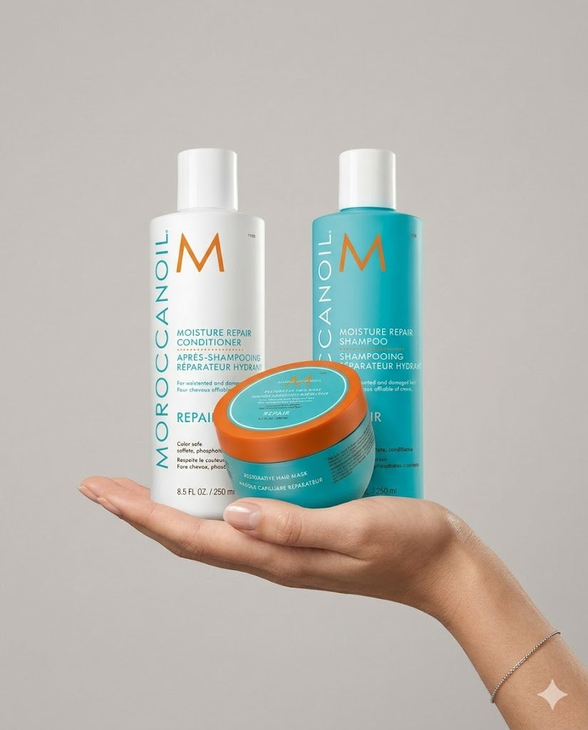 MOROCCANOIL MOISTURE REPAIR KIT SHAMPOO + CONDITIONER + MASCARILLA