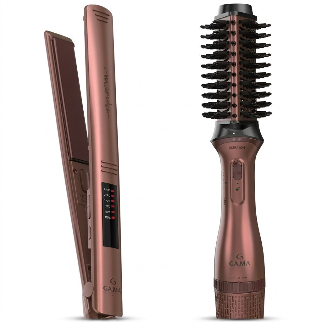 GAMA Italy Keratina Set Profesional – Plancha + Cepillo Secador Voluminizador