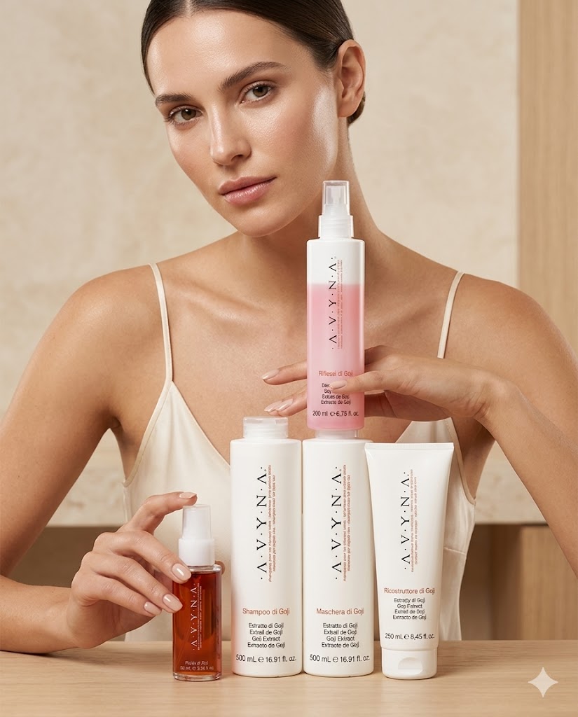 AVYNA GOJI SHAMPOO 500 ML + MASCARILLA 500 ML + RECONSTRUCTOR GOJI 250 ML + REFLEJOS DE GOJI 200 ML + FLUIDO DE GOJI 100 ML
