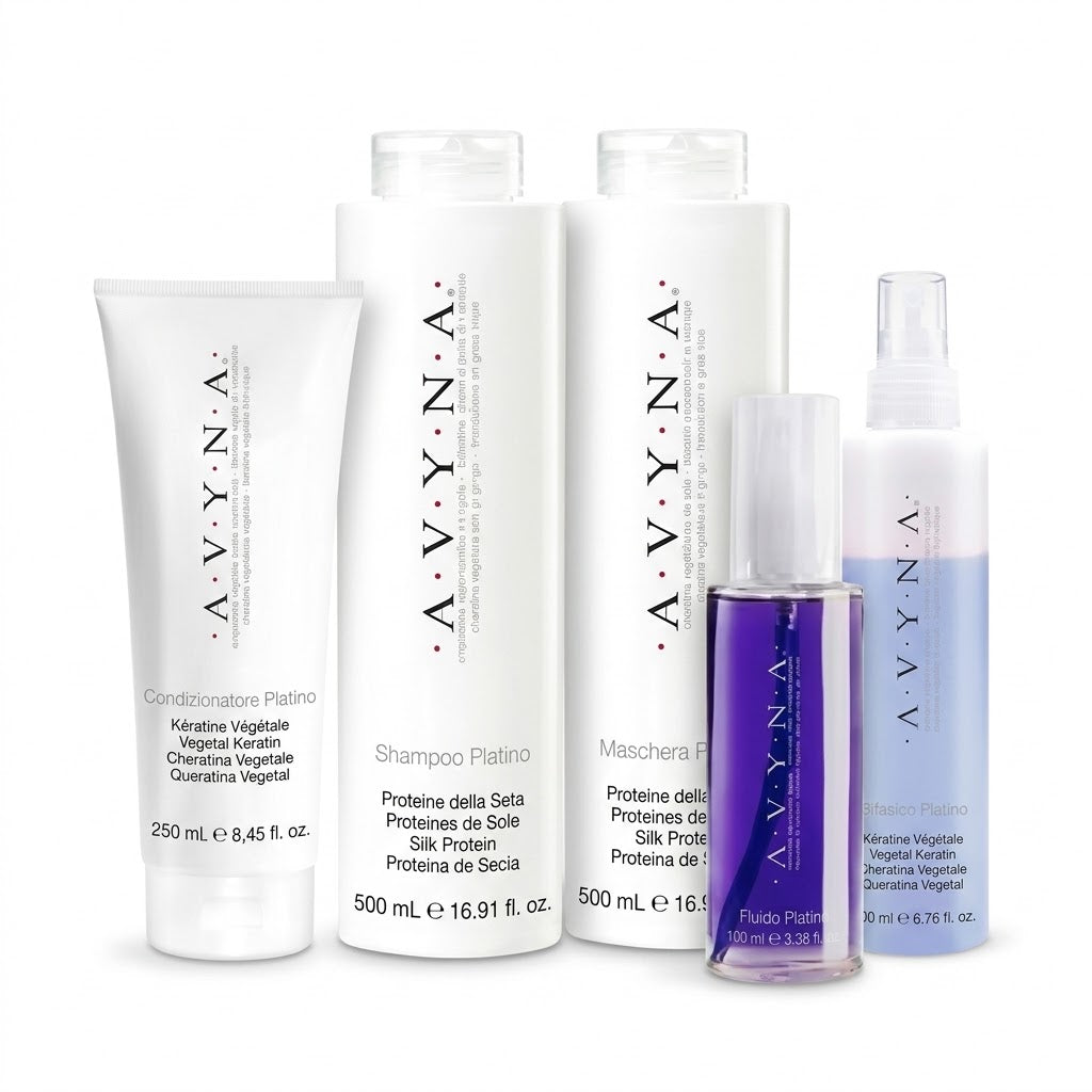 AVYNA PLATINO SHAMPOO 500 ML + MASCARILLA 500 ML + ACONDICIONADOR 250 ML + BIFÁSICO PLATINO 200 ML + FLUIDO PLATINO 100 ML