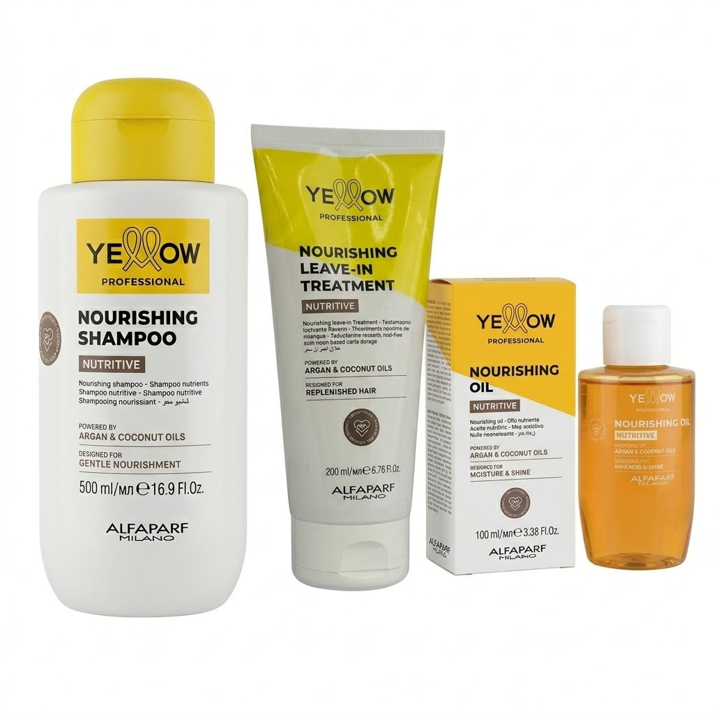 Kit Yellow Nutritive Esencial – Shampoo 500ml + Leave-in 200ml + Aceite 120ml