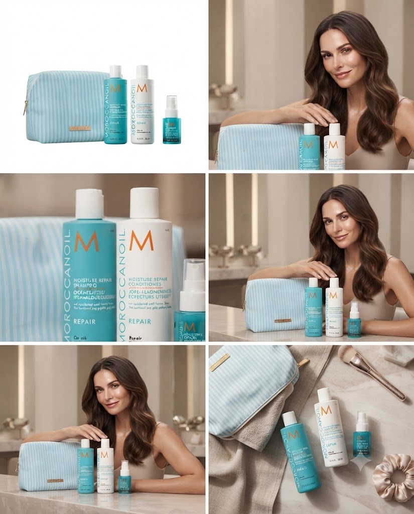 Kit Moroccanoil Repair Shampoo + Acondicionador + Tratamiento Hydration + Cosmetiquera