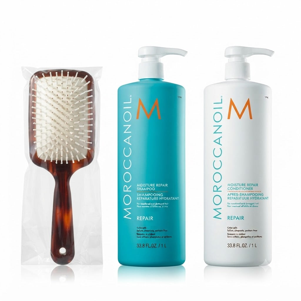 Dúo Moroccanoil Moisture Repair 1 L + Cepillo de Regalo | Shampoo y Acondicionador Tamaño Profesional