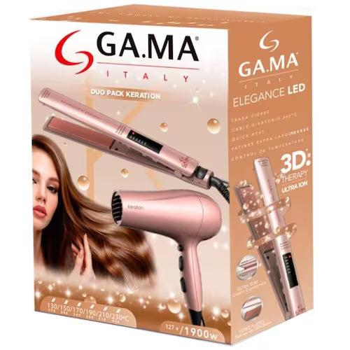 Kit GAMA Keration Elegance Rose Gold – Plancha y Secadora Profesional