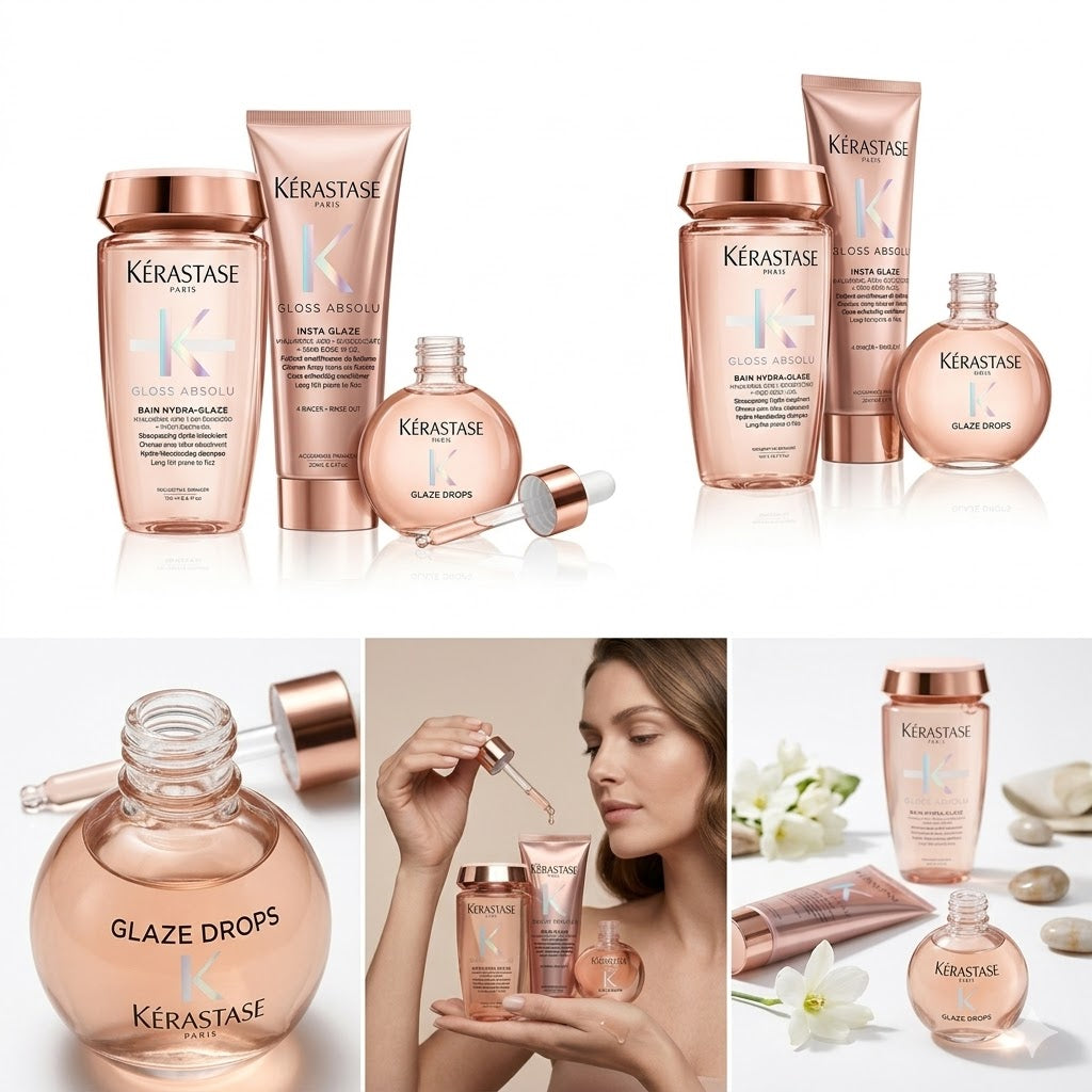KÉRASTASE GLOSS ABSOLU BAIN HYDRA-GLAZE 250 ML + INSTA GLAZE 250 ML + GLAZE DROPS