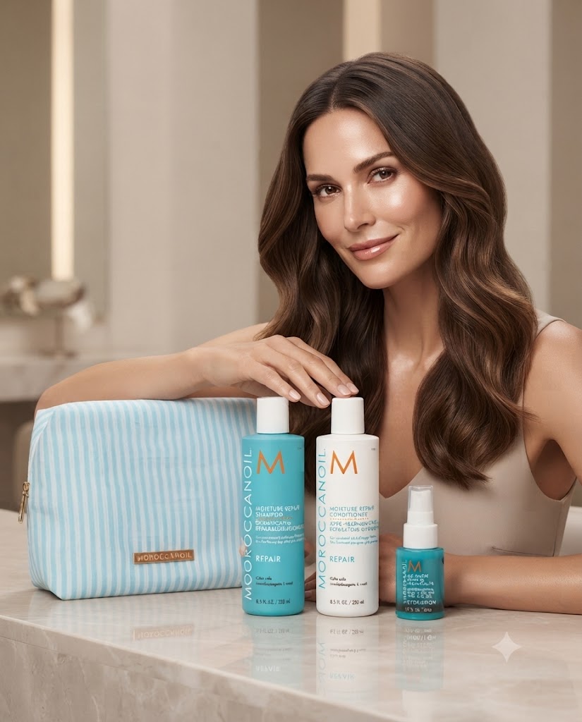 Kit Moroccanoil Repair Shampoo + Acondicionador + Tratamiento Hydration + Cosmetiquera