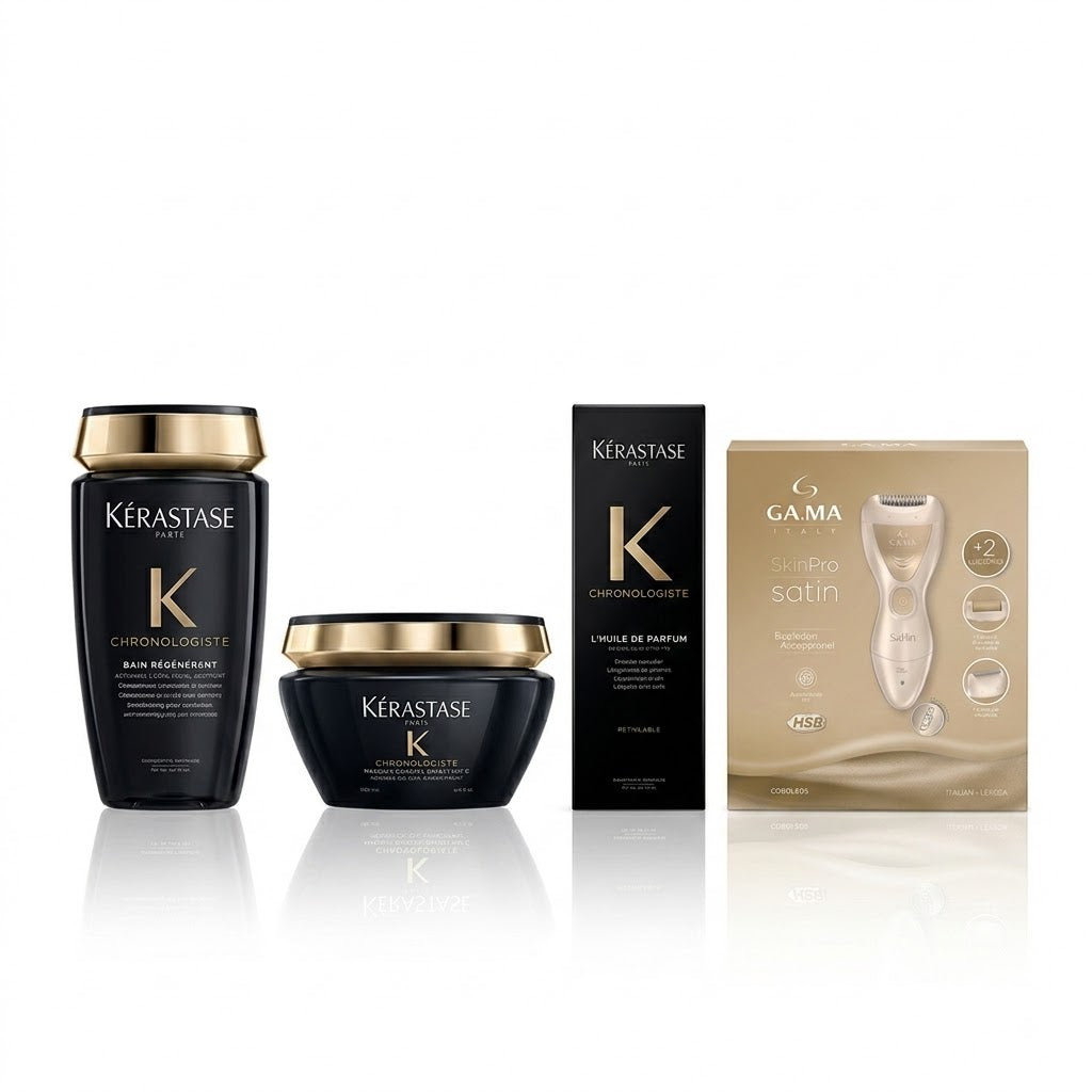 KIT KÉRASTASE CHRONOLOGISTE + DEPILADORA GA.MA SKINPRO SATIN GRATIS Lujo capilar completo con un regalo especial para tu rutina de belleza.