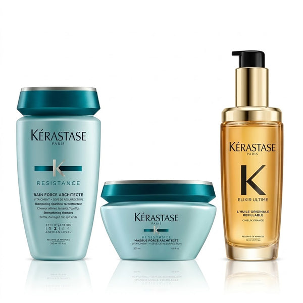 Kit Kérastase Résistance – Shampoo + Mascarilla + Aceite Elixir Ultime Cabello Dañado