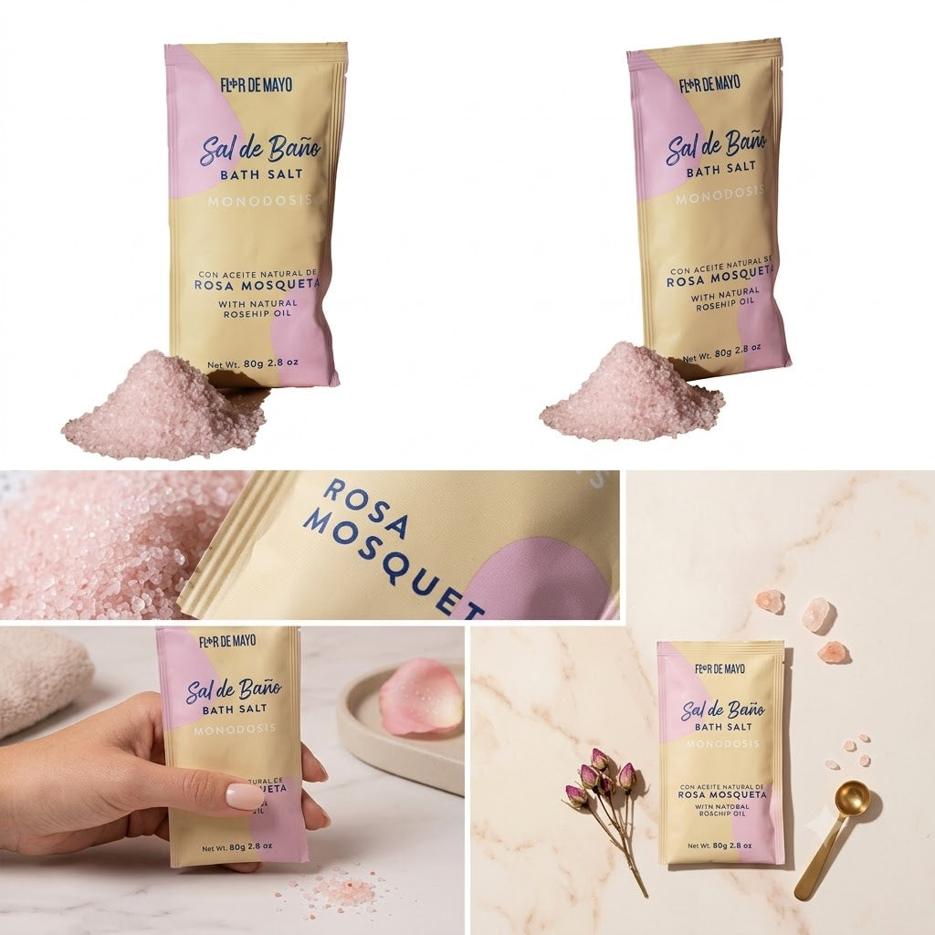 SAL DE BAÑO FLOR DE MAYO MONODOSIS. ROSA MOSQUETA 80 G