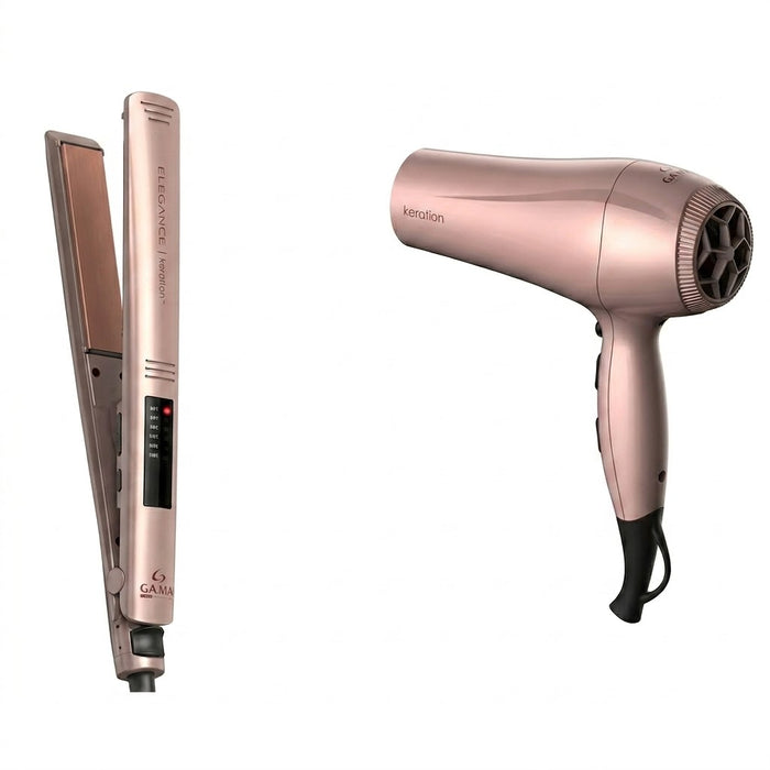 Kit GAMA Keration Elegance Rose Gold – Plancha y Secadora Profesional