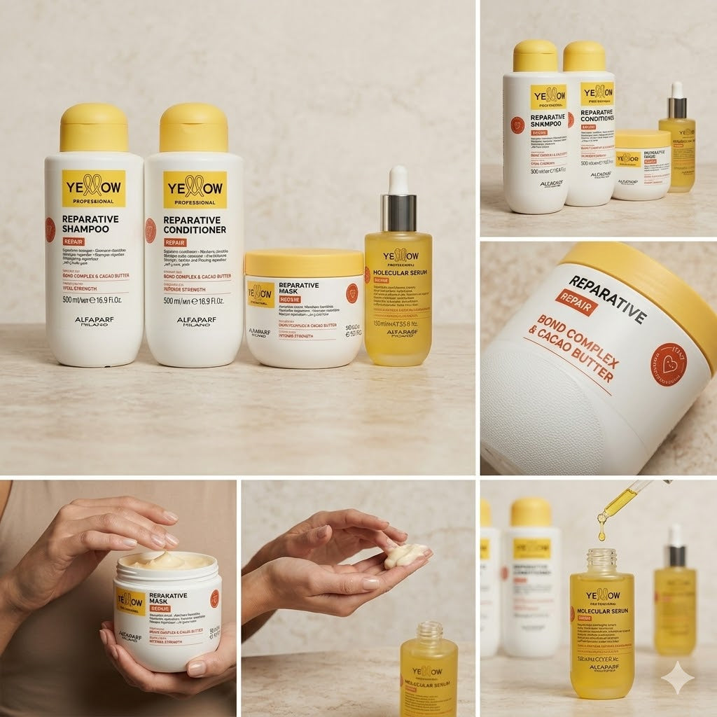 Kit Yellow Repair Ritual – Shampoo 500ml + Acondicionador 500ml + Mascarilla 500ml + Sérum 150ml