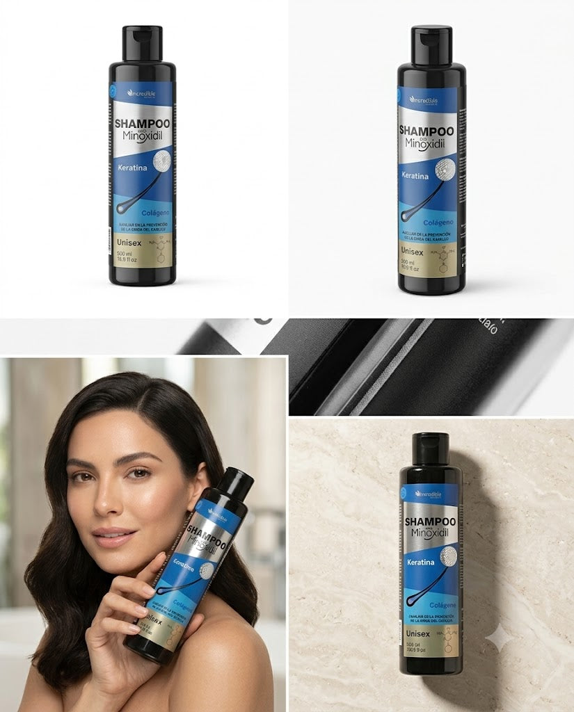 Shampoo con Minoxidil Incredible Keratina y Colágeno Anticaída Unisex 500 ml