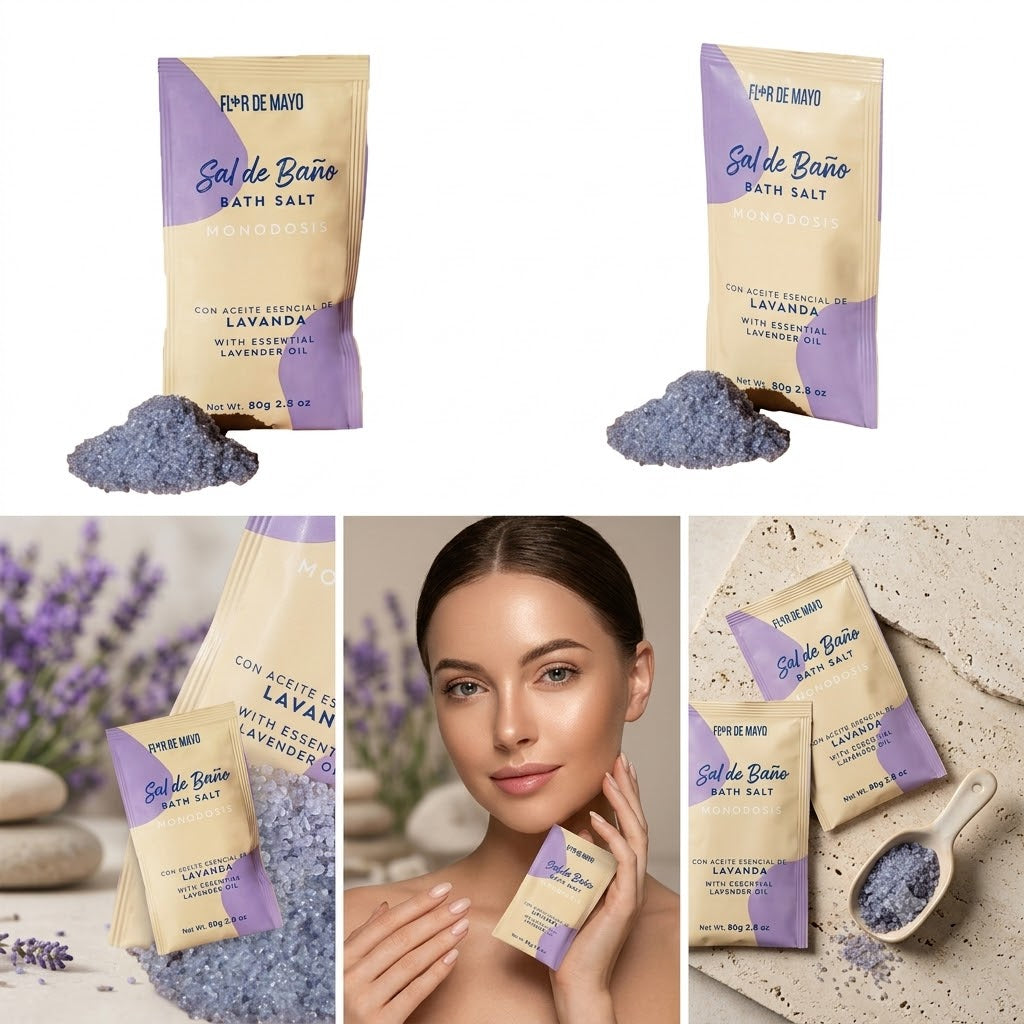SAL DE BAÑO FLOR DE MAYO MONODOSIS. LAVANDA 80 G