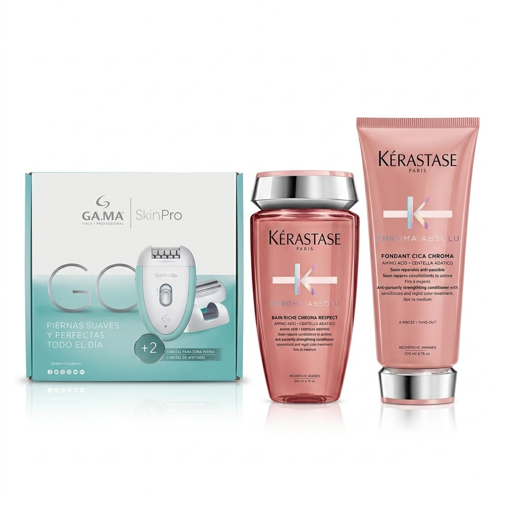 KÉRASTASE CHROMA ABSOLU BAIN RICHE + FONDANT CICA CHROMA + DEPILADORA GA.MA SKINPRO GO CON SÚPER DESCUENTO Cuida tu color y aprovecha un combo especial para renovar tu rutina de belleza.