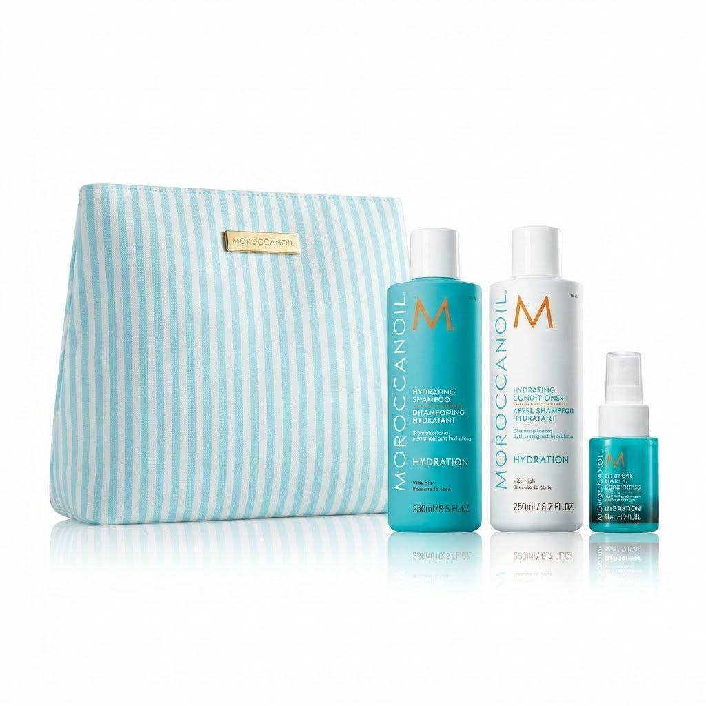 Kit Moroccanoil Hydration Shampoo + Acondicionador + Tratamiento + Cosmetiquera