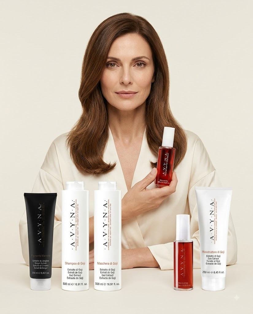 KIT AVYNA GOJI + PIGMENTO MARRONE Rutina completa para nutrir, reparar y mantener un castaño intenso y brillante.