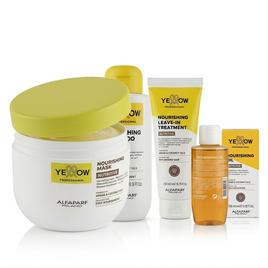 Kit Yellow Nutritive Ritual – Shampoo 500ml + Mascarilla 500ml + Leave-in 200ml + Aceite 120ml