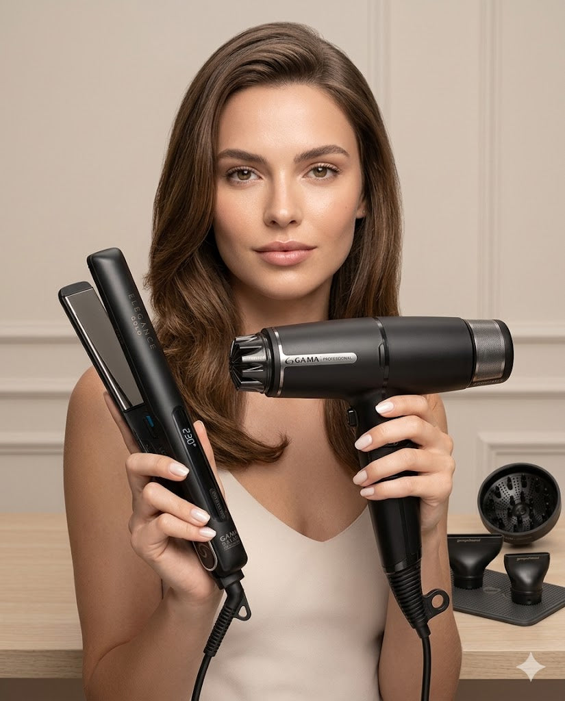 GAMA Italy Salon Exclusive Wide & Long + Secadora Profesional – Kit Profesional de Alisado y Secado