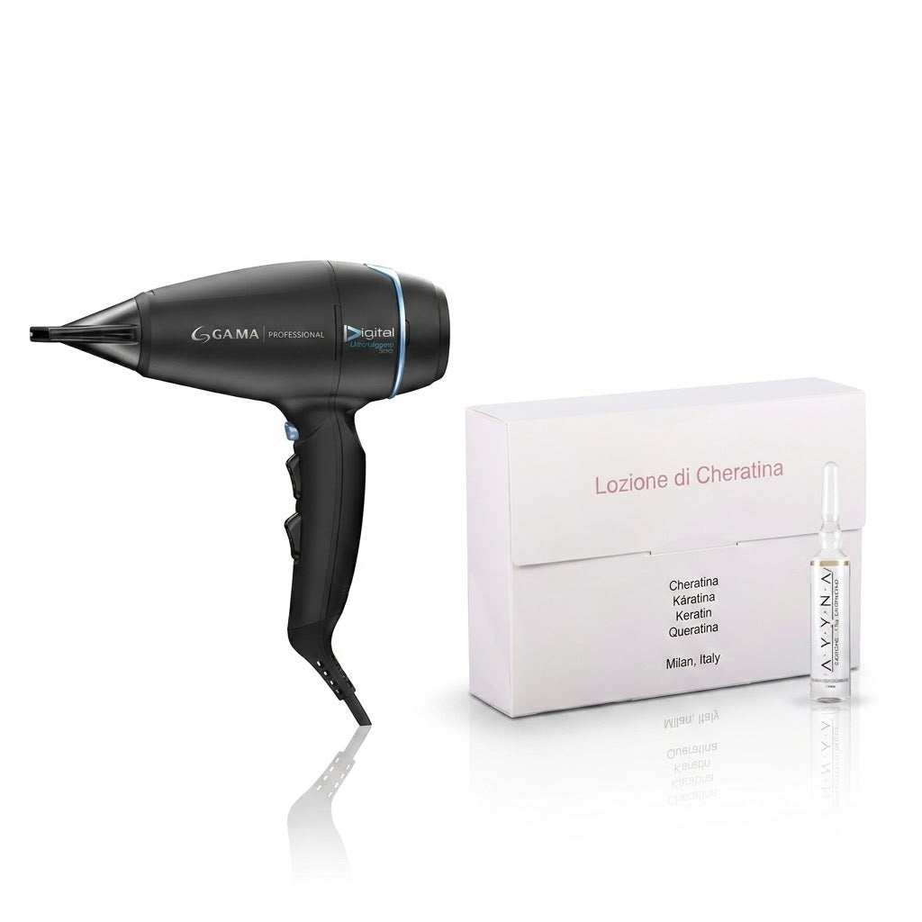 Combo Secadora Profesional GAMA Digital Lieve Leggero SQC + AVYNA Lozione di Cheratina 12 x 10 ml