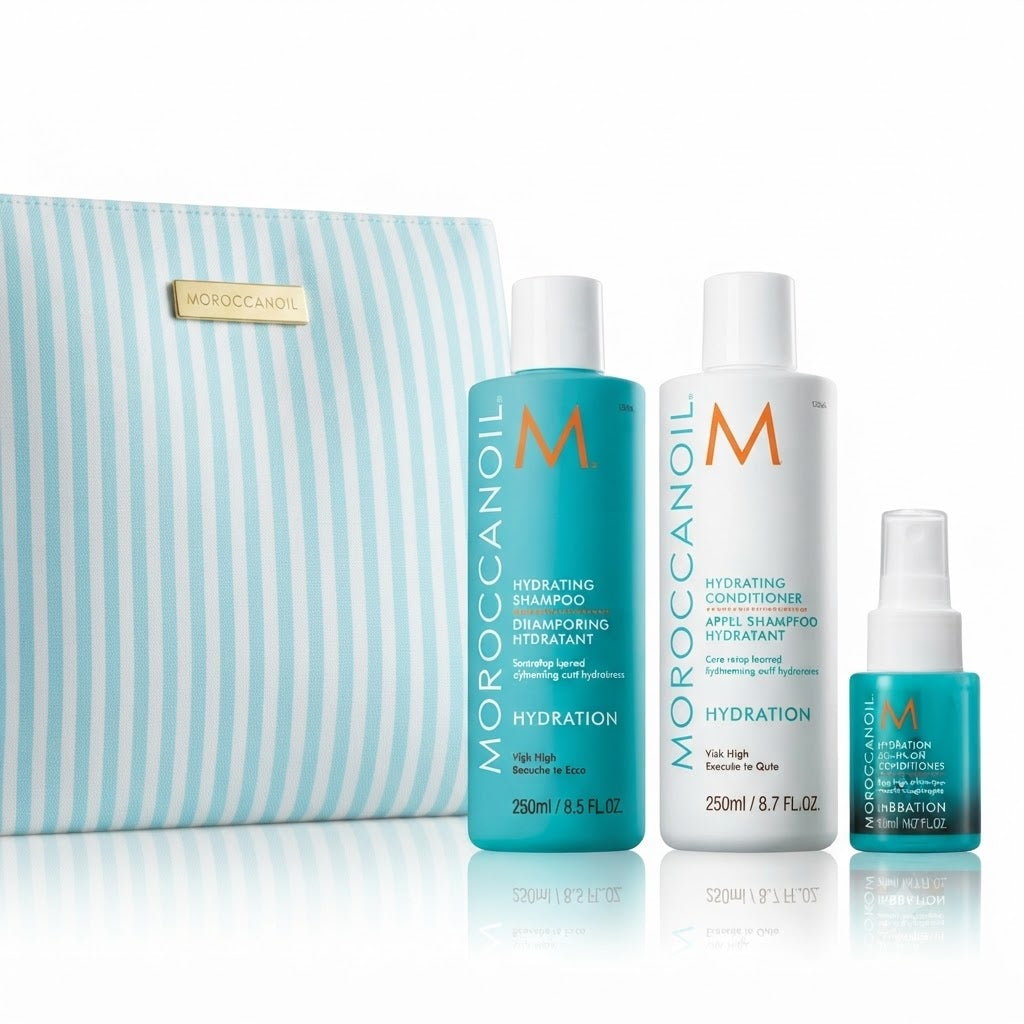 Kit Moroccanoil Hydration Shampoo + Acondicionador + Tratamiento + Cosmetiquera