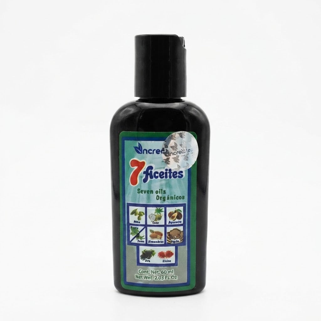 Aceite 7 Aceites Orgánicos Incredible Products Seven Oils 60 ml para Cabello y Barba