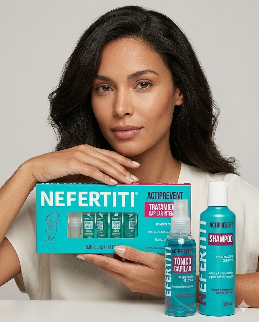 NEFERTITI KIT ANTICAÍDA SHAMPOO - TÓNICO - AMPOLLETA ACTIPREVENT