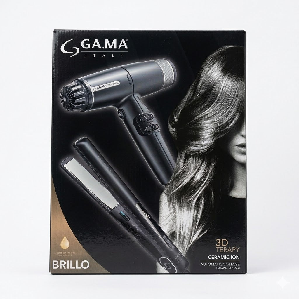 GAMA Italy Kit Brillo 3D Therapy – Secadora Profesional + Plancha Cerámica Ion