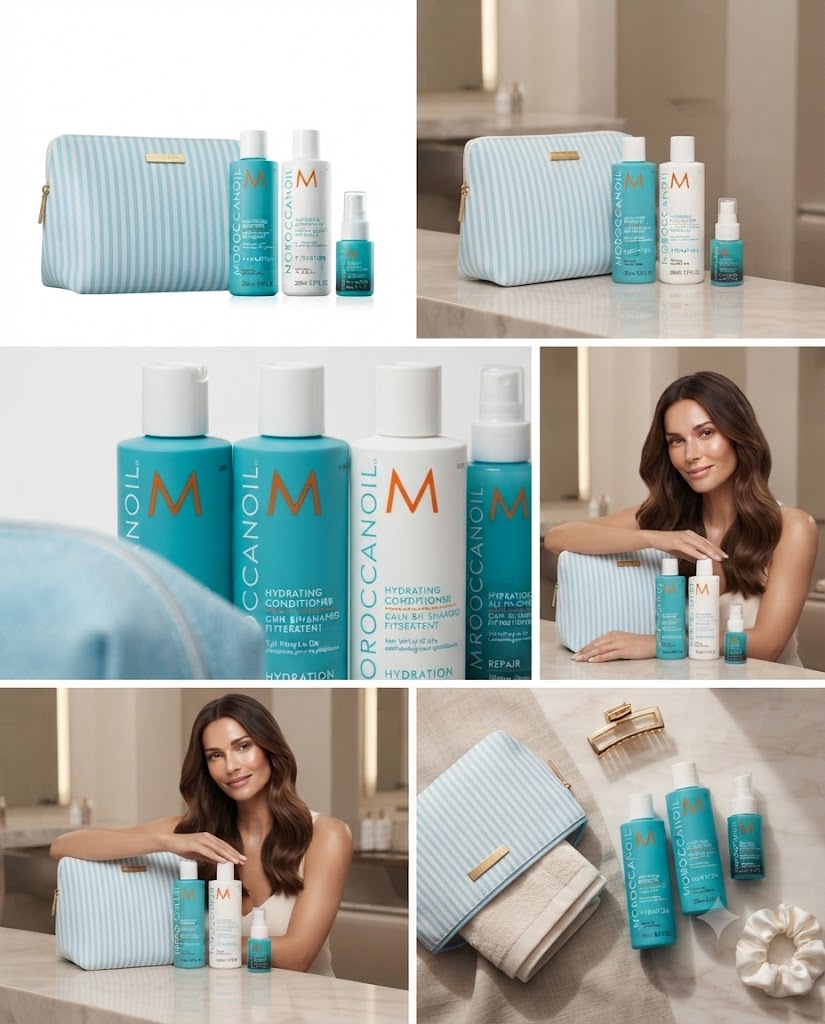 Kit Moroccanoil Hydration Shampoo + Acondicionador + Tratamiento + Cosmetiquera