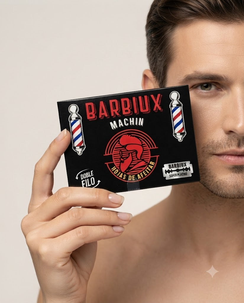 Navajas Barbiux Doble Filo Súper Platino para Barbería 20 Paquetes con 10 Piezas (200 Navajas)