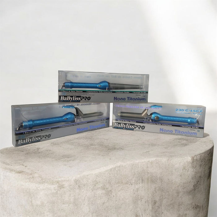 Combo BaByliss Tenazas Rizadoras 3/4" + 1/2" + Ferro Cónico 1¼" Nano Titanium
