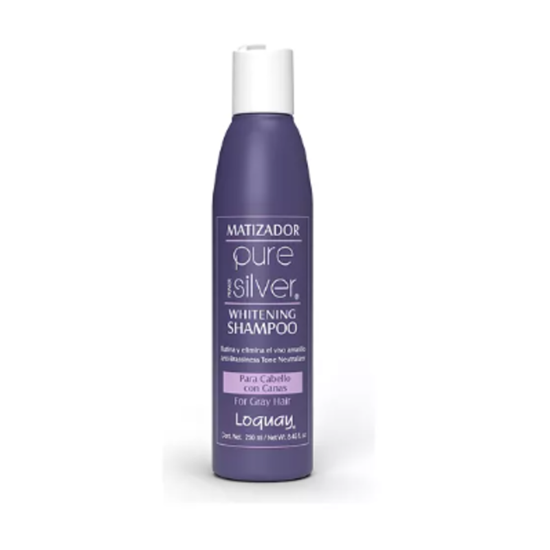 Shampoo matizador Loquay Pure Silver 250ml para neutralizar tonos amarillos en cabello rubio