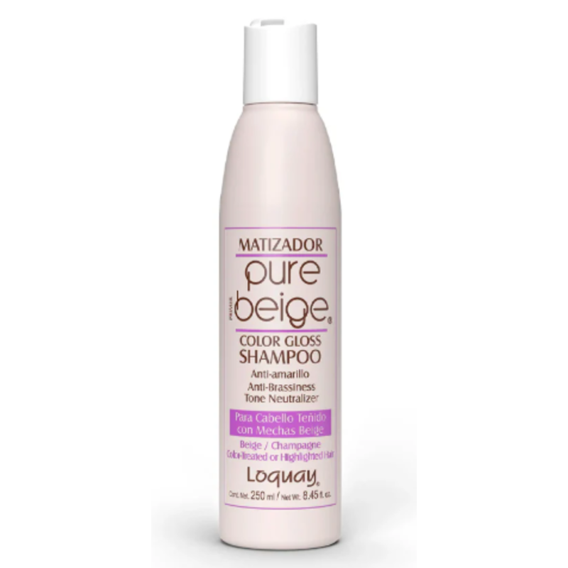 Loquay Pure Beige Shampoo Matizador 250ml para neutralizar tonos amarillos en cabello rubio y gris