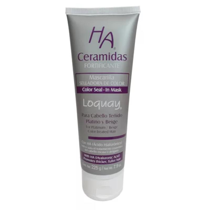 Mascarilla Loquay HA Ceramida 225g para cabellos rubios platinos y beige con ácido hialurónico