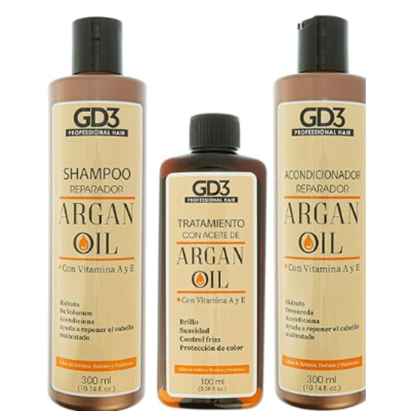 KIT ARGAN OIL GD3 SHAMPOO 300 ml/ ACONDICIONADOR 300 ml/ ACEITE 100ml