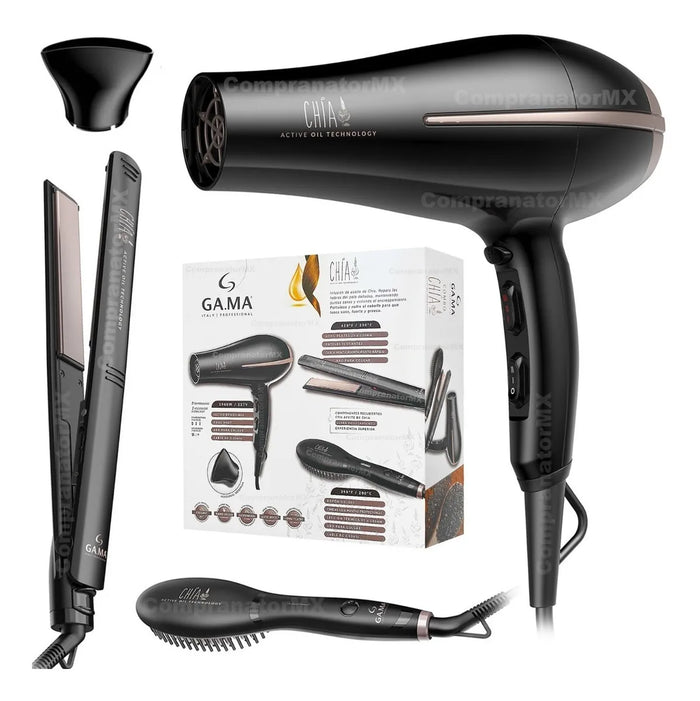 Combo GAMA Chia Secadora Bora + Plancha Elegance + Cepillo Profesional