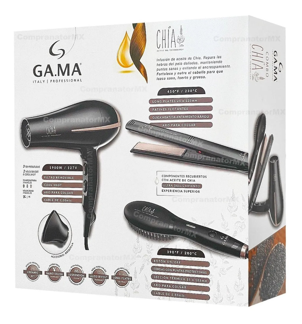 Combo GAMA Chia Secadora Bora + Plancha Elegance + Cepillo Profesional