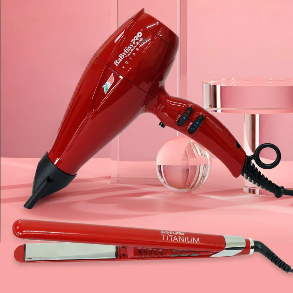 Combo Secadora + Plancha BaByliss Ferrari Volare V1 Rojo Profesional