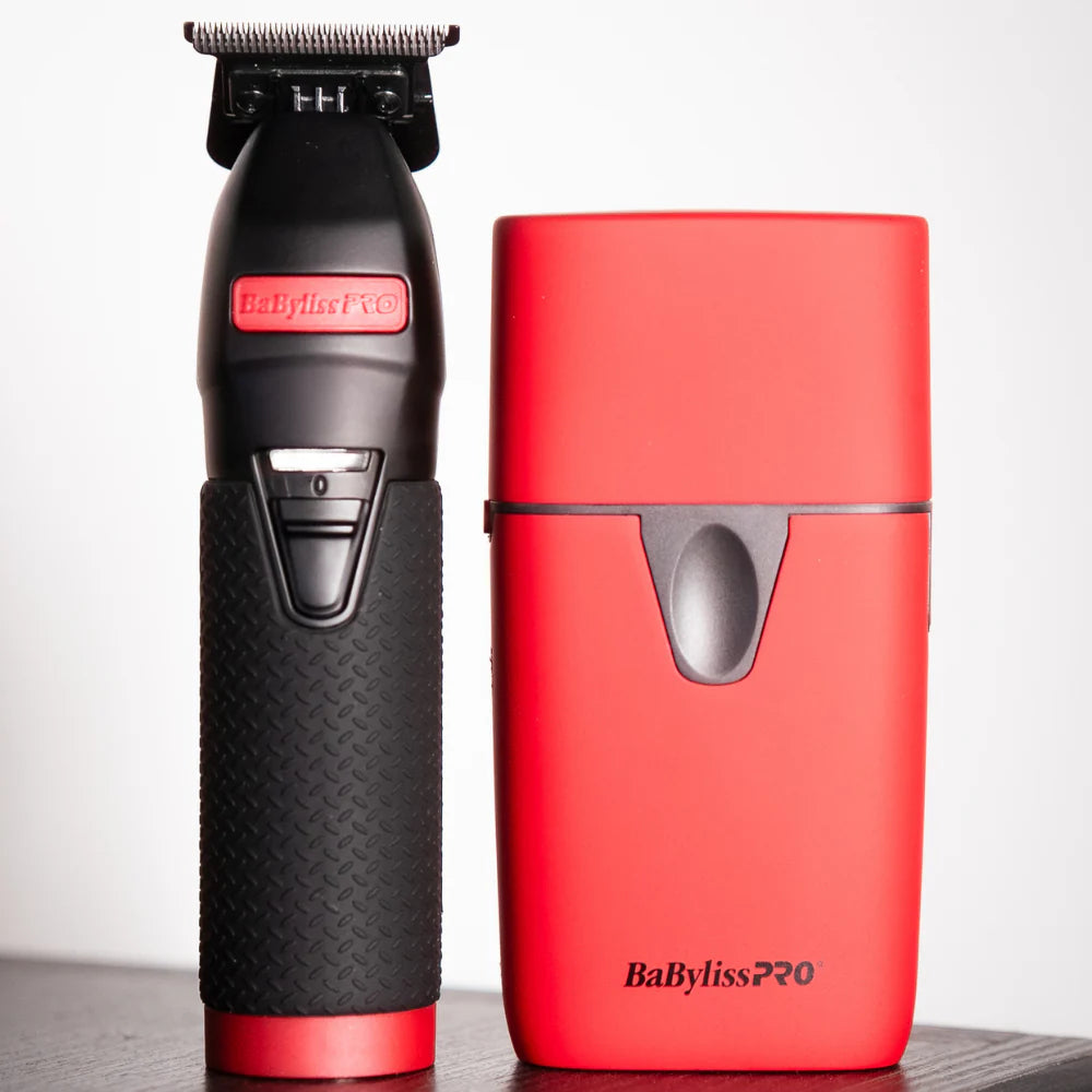 Combo BaBylissPRO Trimmer FX + Shaver UV Red & Black Barber Profesional