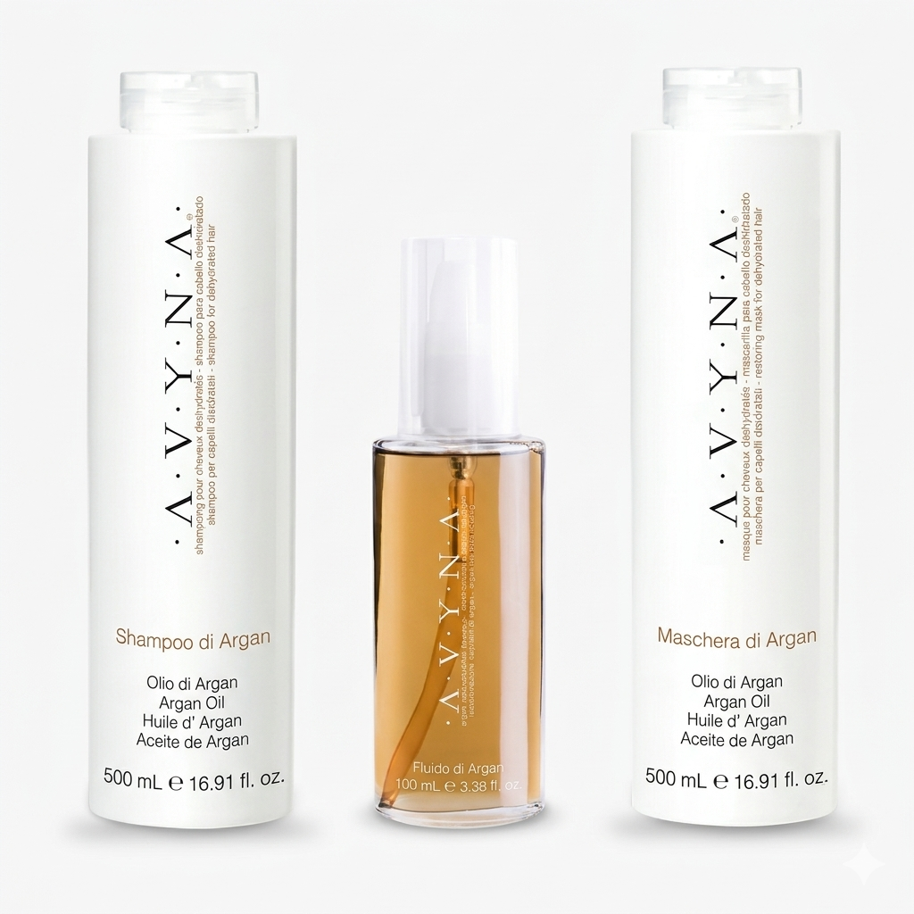 Kit Avyna Argan – Shampoo 500ml + Maschera 500ml + Ricostruttore 250ml