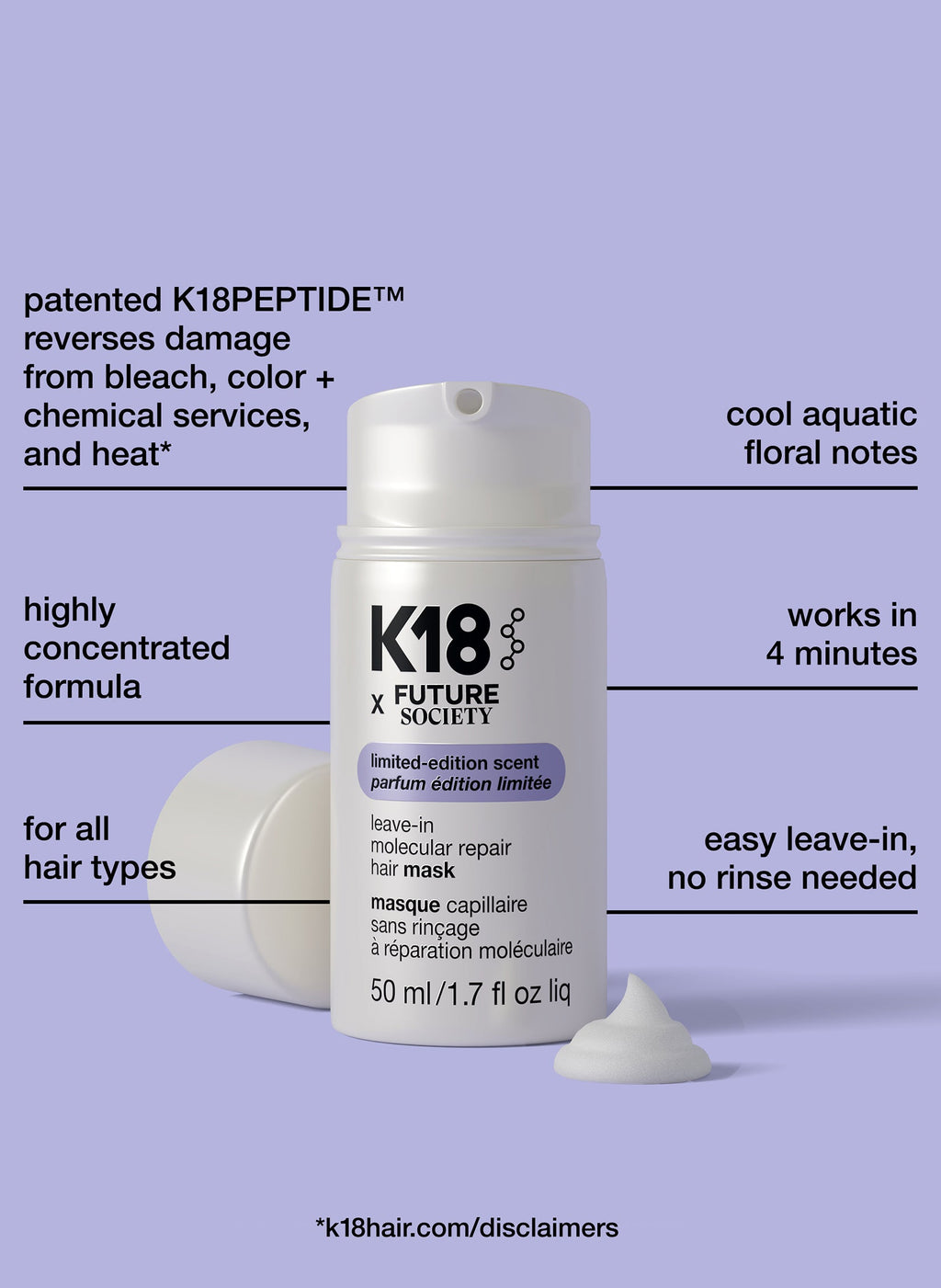 Tratamiento K18 Mask Leave-In x Future Society 50ml Edicion Limitada Reparacion